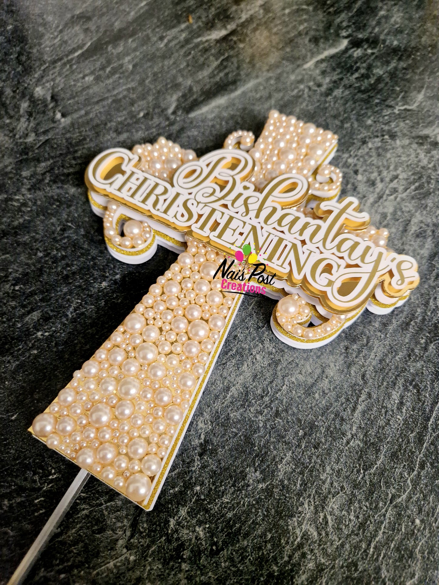 Gem Style Christening Cake Topper