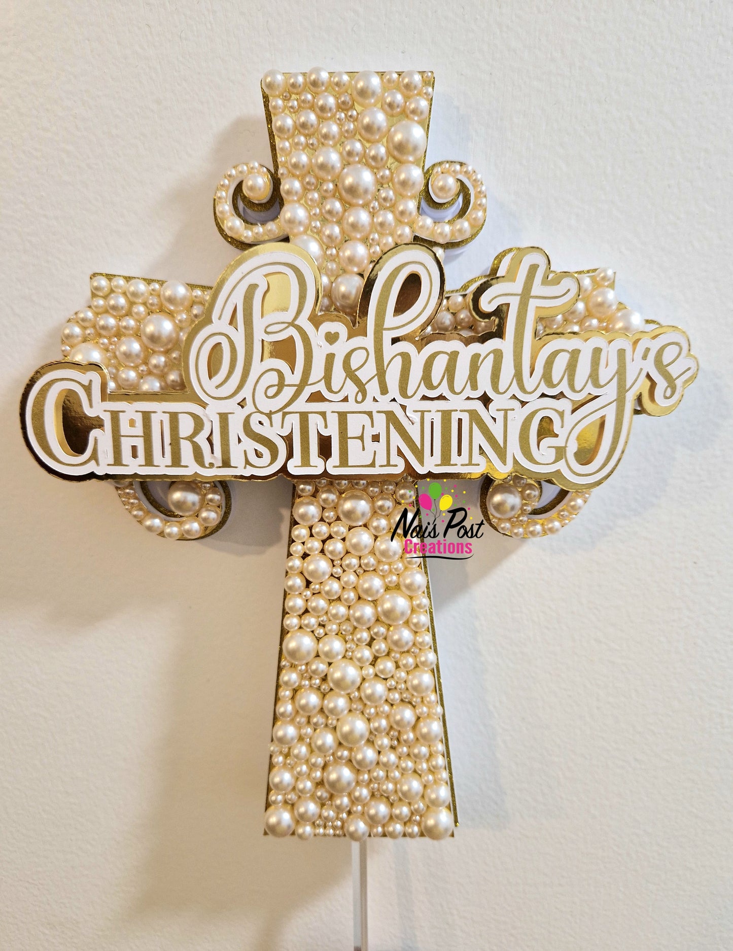 Gem Style Christening Cake Topper